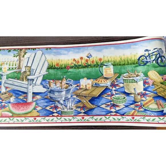 Vintage Imperial Garden Picnic Wallpaper Border 5 Rolls NOS Factory Sealed - Picture 5 of 5